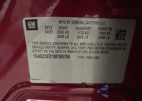 2011 Buick Lacrosse Cxl from USA, damaged, VIN 1G4GC5ED1BF285768